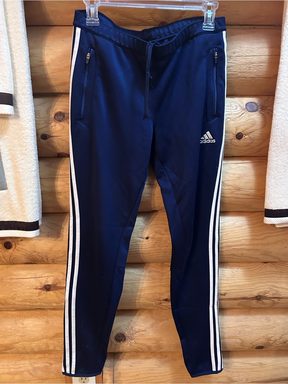 Adidas Navy Track Pants with White Stripes